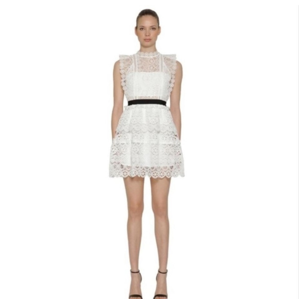 Self-Portrait Circle Floral Lace Tiered Dress